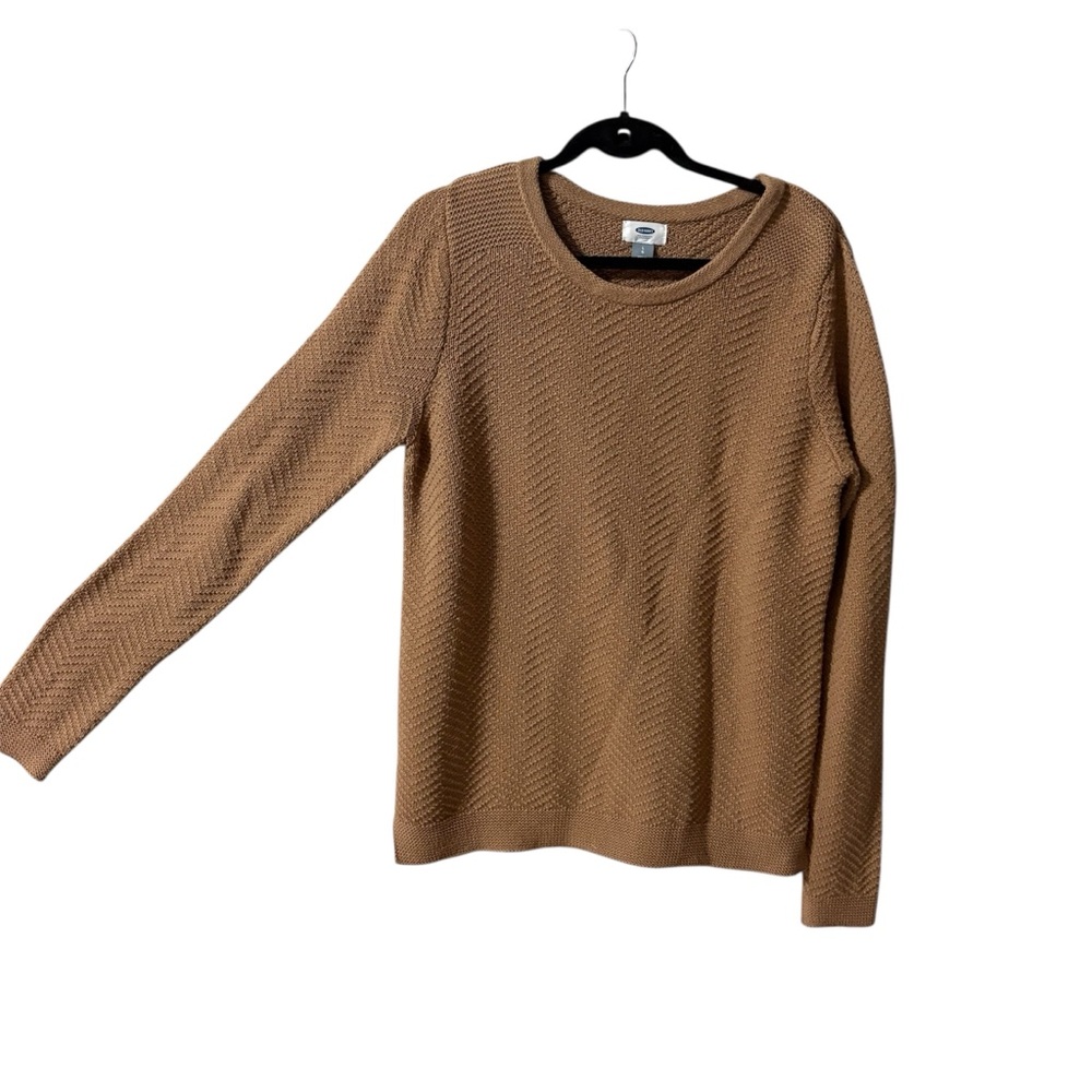 Old Navy Women's Large Brown Crew Neck Chevron Stitch Knit Sweater